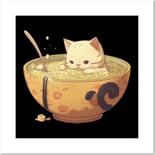 Japanese Kawaii Neko Kitty Ramen Bowl Posters and Art